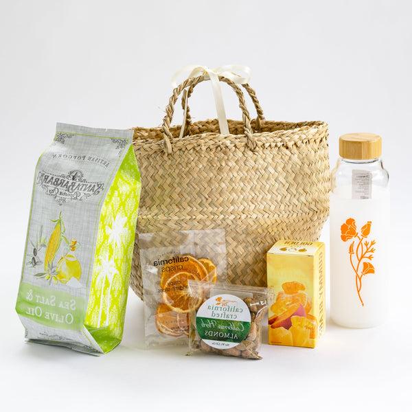 California Welcome Gift Basket with Custom Logo Water Bottle