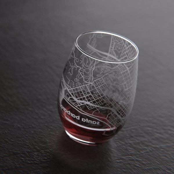 Map of Santa Barbara Stemless Wine Glass